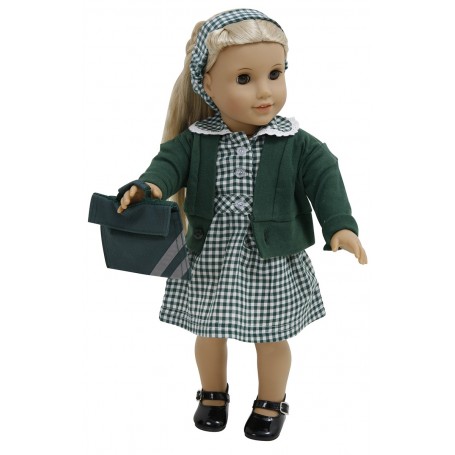 FRILLY LILY GREEN SUMMER UNIFORM SCHOOL DRESS TO FIT  46 CM  BABY ANNABELL 