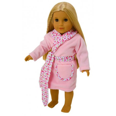 FRILLY LILY PINK FLEECE  DRESSING GOWN WITH GINGHAM TRIM TO FIT MY LONDON GIRL 