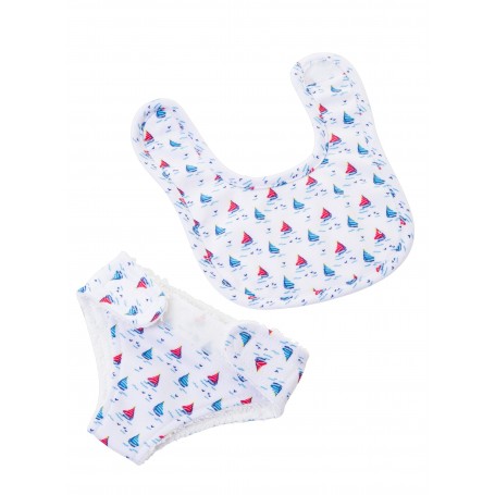 Nappy and BibSet in Little Boats Fabric for Luvabeau Doll