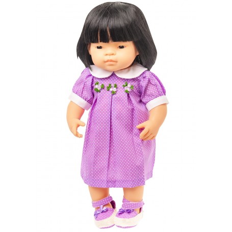 Lilac Polka Dot Dress and Shoes Set for 38 cm Miniland Doll