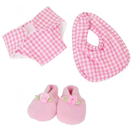 Pink Gingham Nappy and Bib with Pink Fleece Slippers