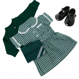 Green Summer School Uniform Set with shoes for 43cm Baby Born